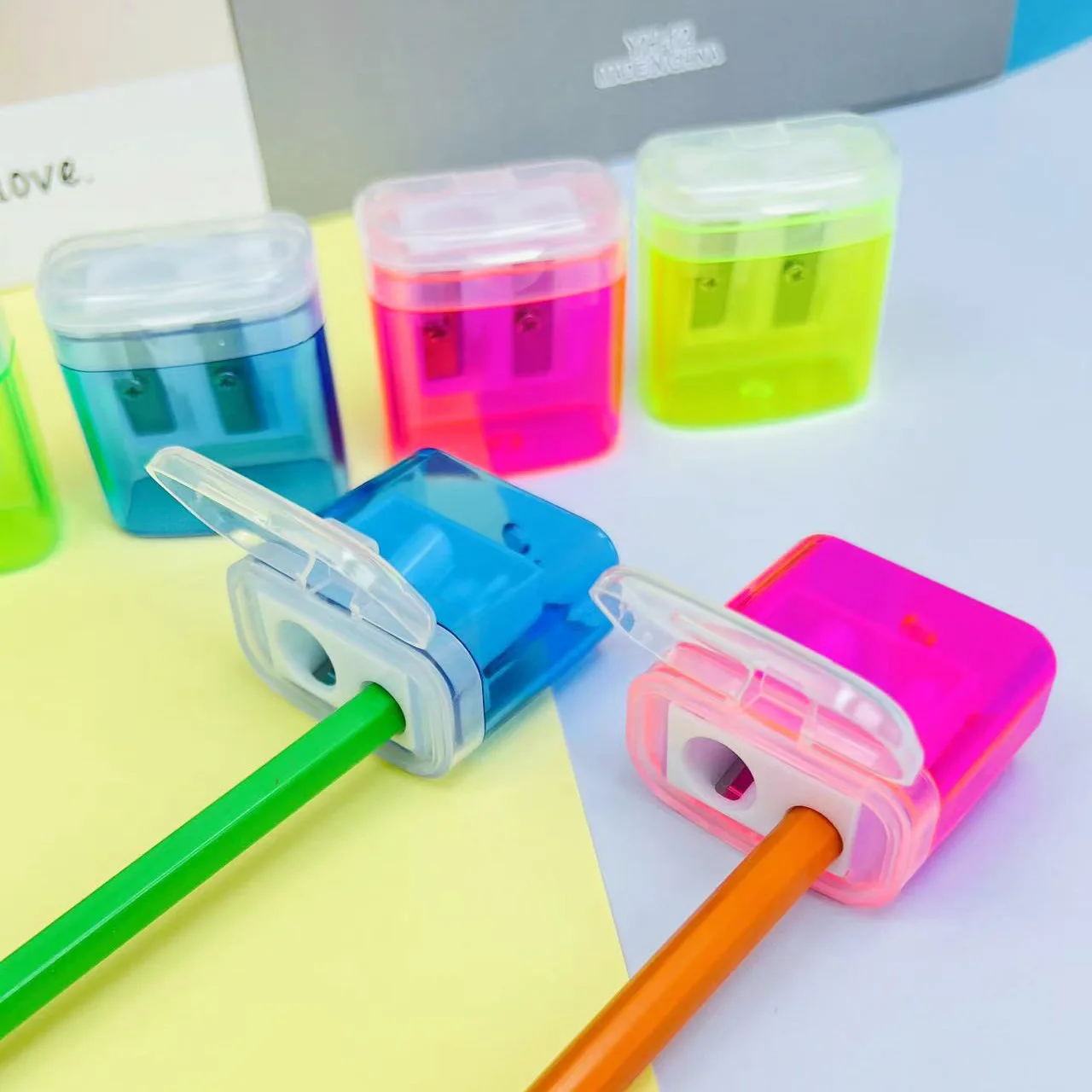 

24 PCS 2 Holes Small Manual Pencil Sharpener with Lid for Kids School Class Home Office