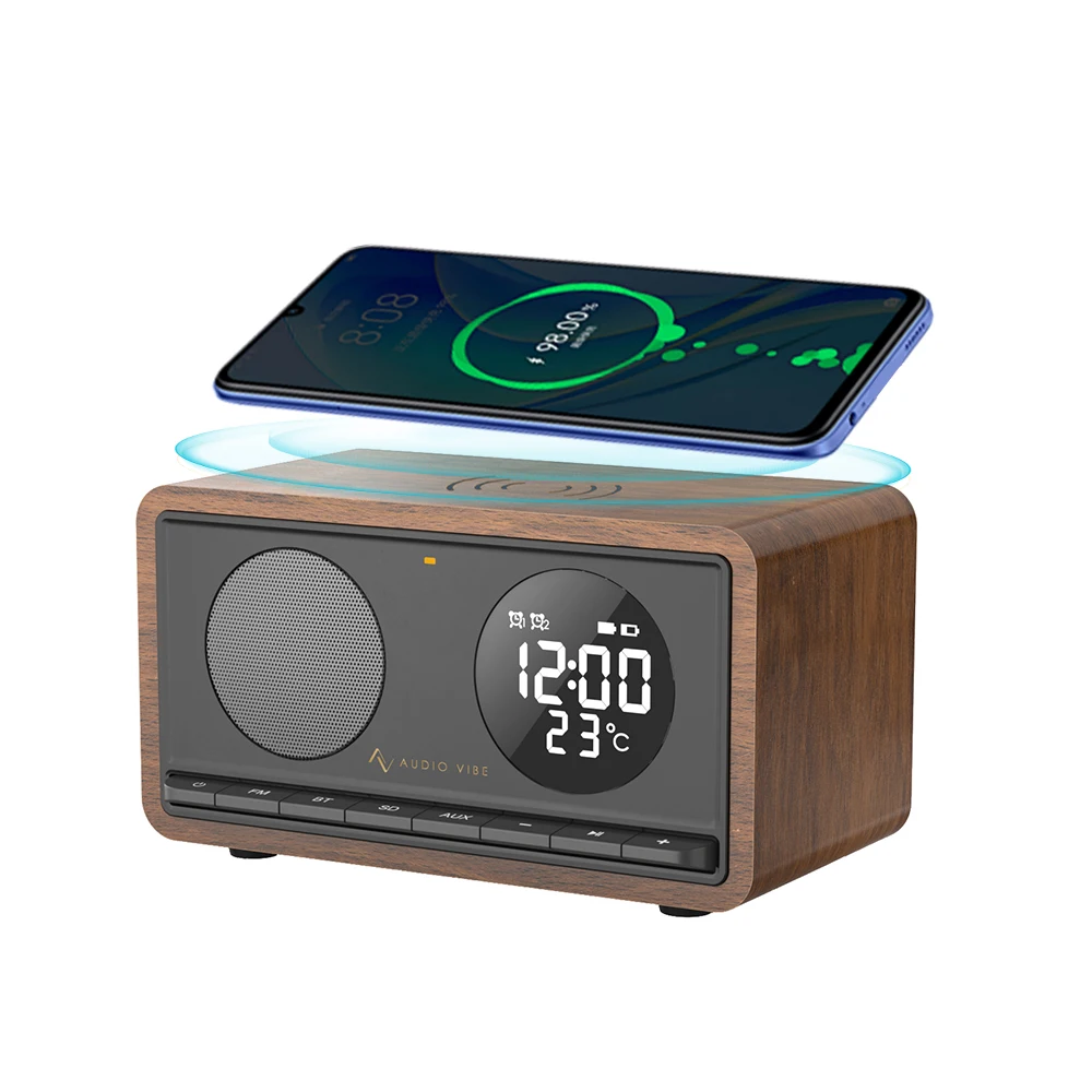 Portable Mini BT Speakers With 10W Woofer Wireless Charging FM Radio Alarm Clock Desk Home Decor Gig Performances