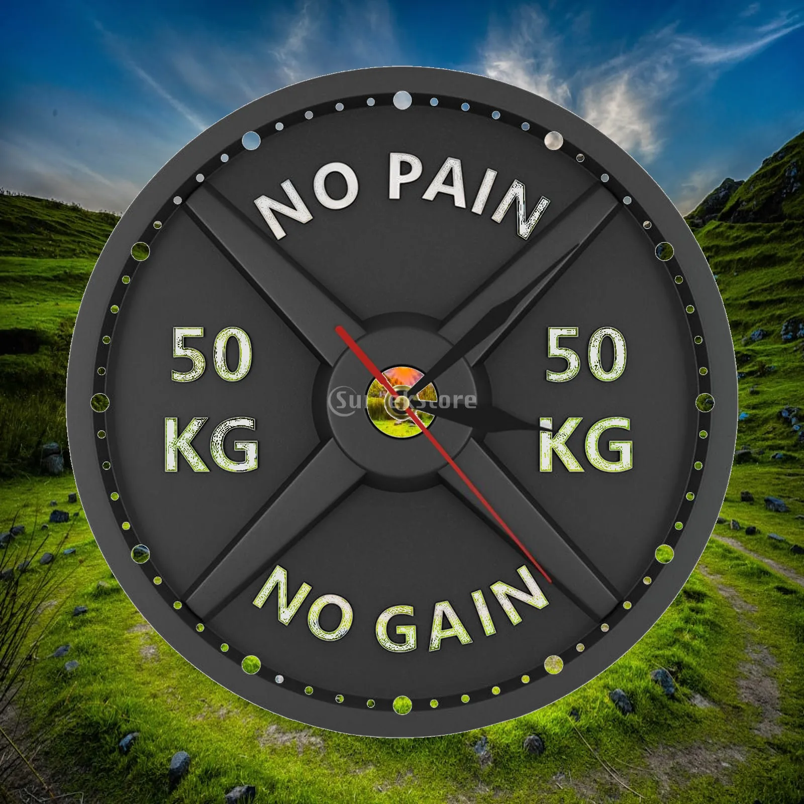 50D Barbell Wall Clock Battery Operated Non Ticking Creative for Gym