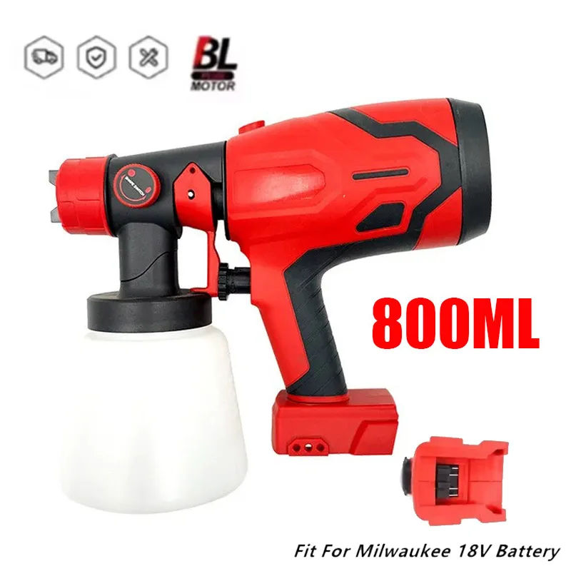 Compatible for Milwaukee 18V Battery Electric Spray Gun 800ML High Power Cordless Paint Sprayer Home DIY Steel Coating Airbrush