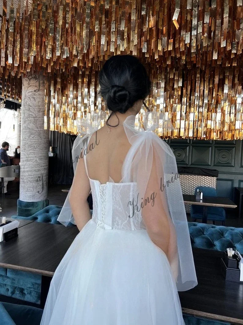 Custom Made Lace Tulle Beach Short Wedding Dresses Ball Gown Bride Dress Simple White Wedding Dress Female 2026 Bride Gowns