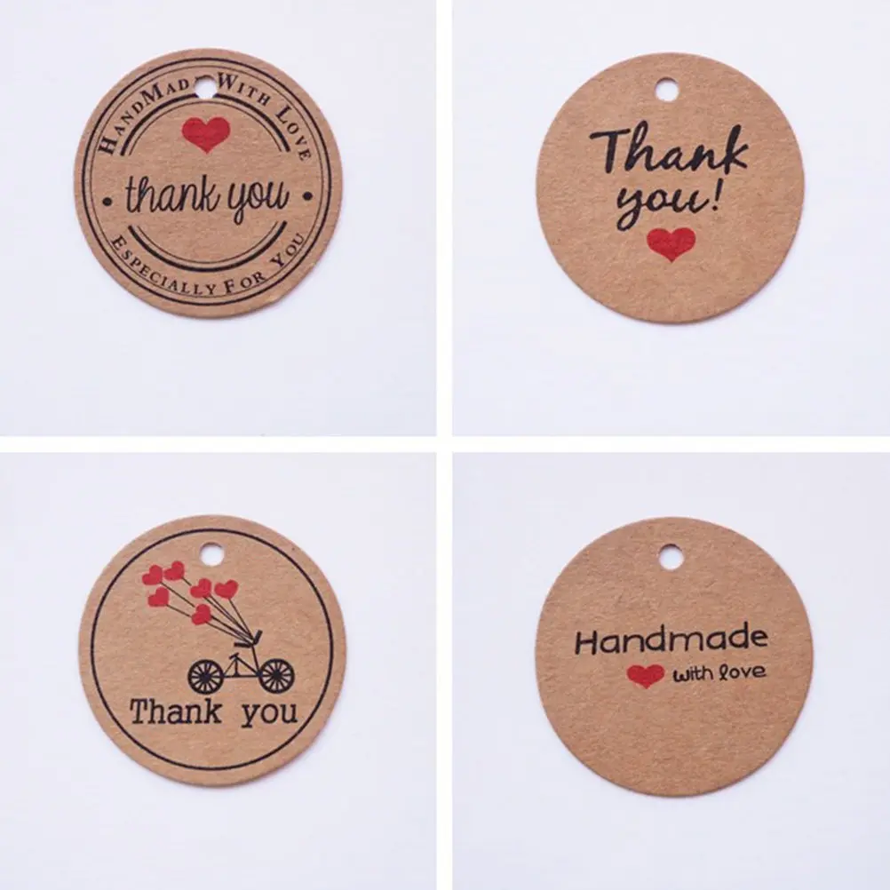 

100Pcs Rustic Kraft Paper Tags Round Shape Thank You Labels for Gifts Wedding Party Favors DIY Craft Decoration Scrapbooking Use