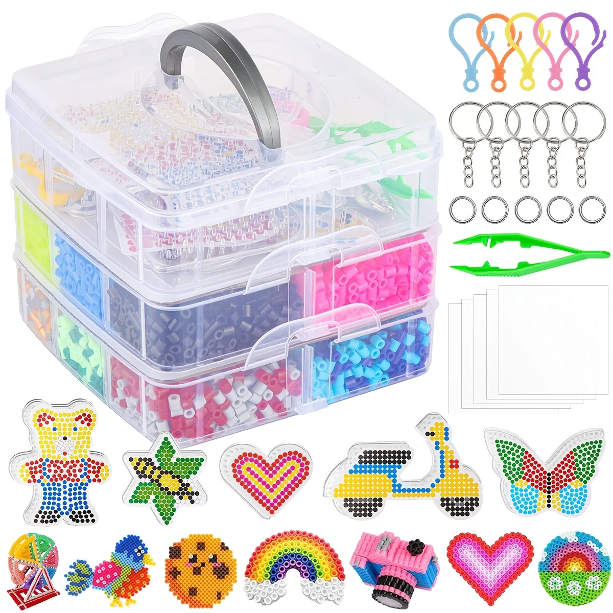 

8400pcs 5mm 3D Hana Bead Acrylic Fuse Beads with Storage Box Plates Tweezers Ironing Paper Festive Holiday Presents Diy Toys
