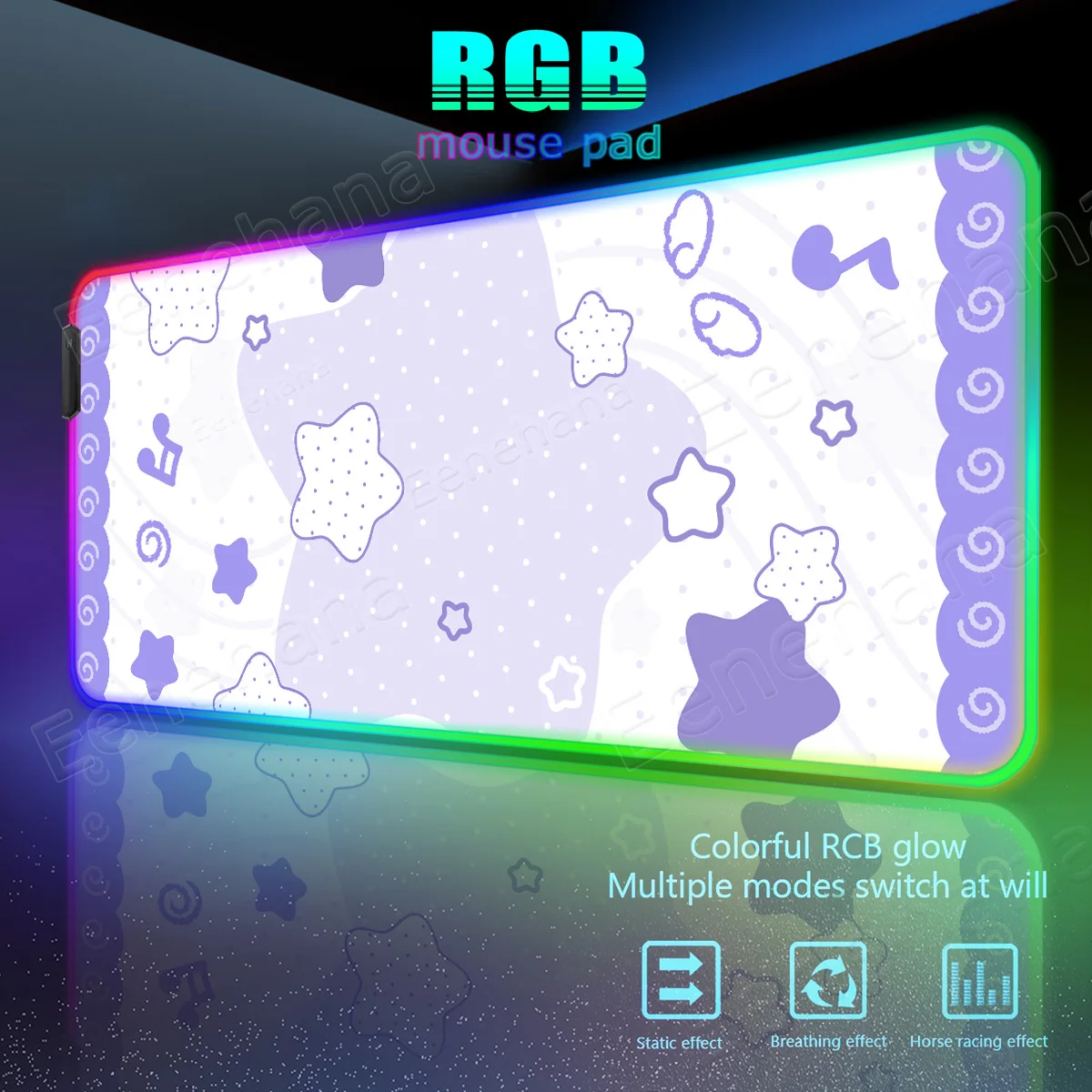 

RGB Pink Star Gamer Cute Purple Mouse Pad Office Kawaii Desk Mat for Study Minimalist Table Mat Gaming Computer Luminescence Pad