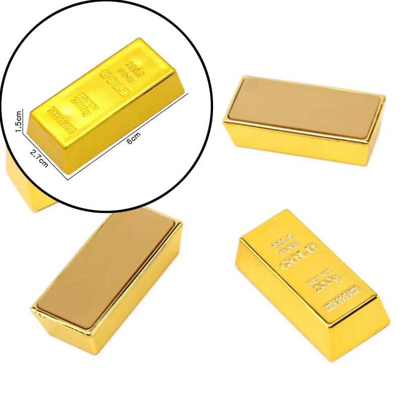 1PC Plastic Fake Gold Bullion Simulated Golden Brick Fake Glittering Gold Bar Paperweight Door Stop Movie Prop Novelty Gift
