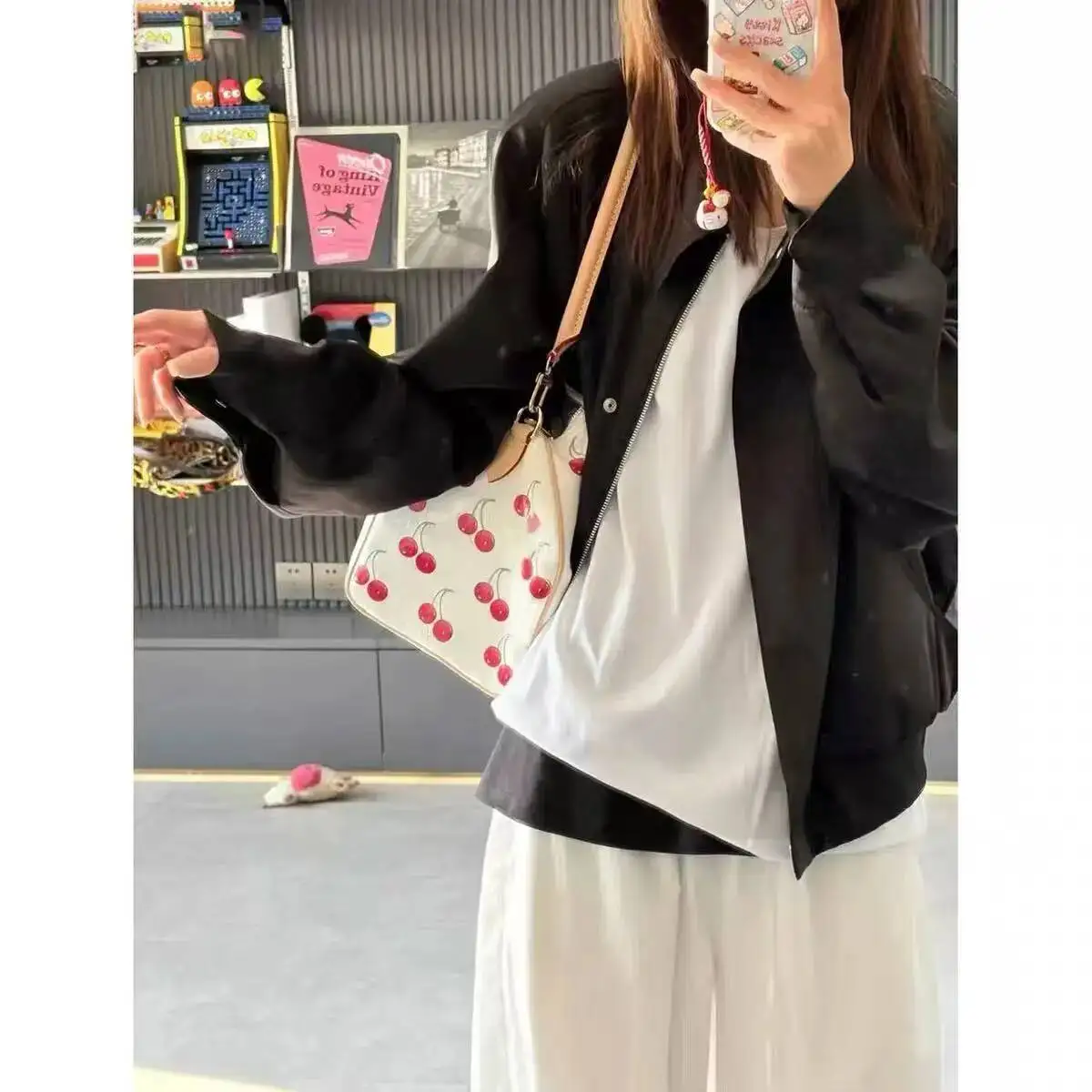 Bloom Large Capacity Cherry Cylindrical Handbag Women Sweet Cute Handle Pillow Bag Purse Female Retro Casual Crossbody Bags