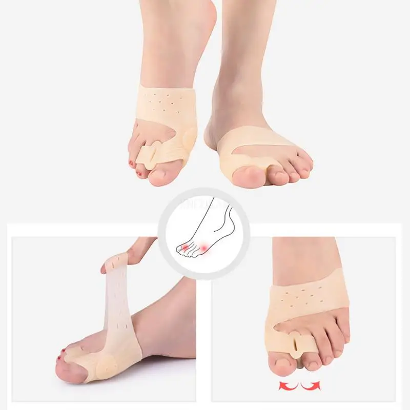 Corretor de valgo de polegar, corretor de valgo de dedo grande, protetor de antepé, separador de dedo do pé, buraco duplo, alisador de joanete, cuidados com os pés, 1 par