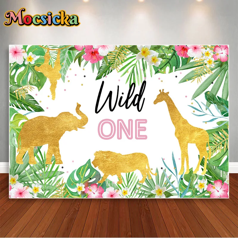 Mocsicka Custom Background Party Supplies Jungle Forest Wild One Safari Children's Birthday Decoration Backdrops Decoration Wall