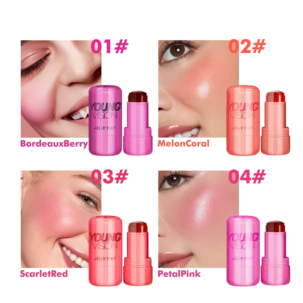 Bastão de brilho labial gelatinoso colorido Berry pode ser usado em lábios e bochechas, fácil de aplicar e não faça bolo 2 em 1 blush e brilho labial