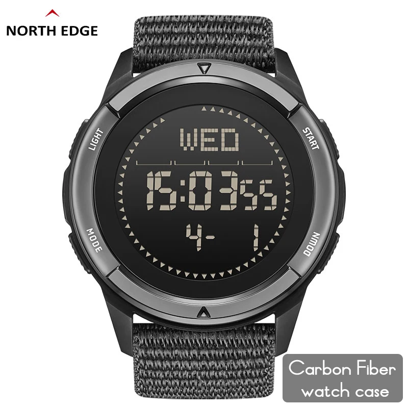 NORTH EDGE APLS Men's Carbon fiber Digital Watch Shock Militray Sports Super Light Outdoor Compass Waterproof 50M Wristwatches