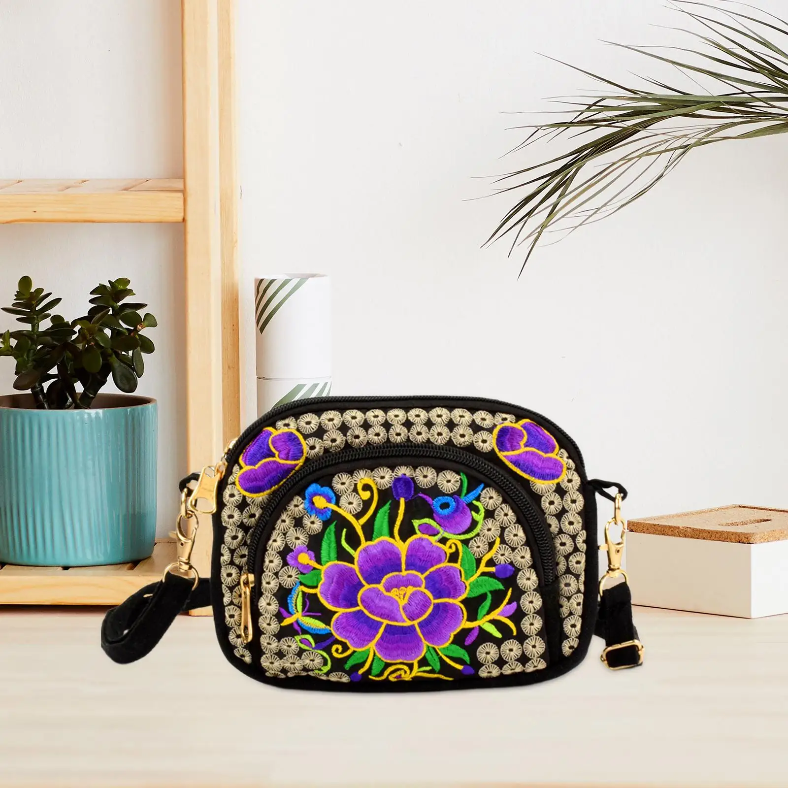 Ethnic Shoulder Bag Handmade Embroidery Crossbody Bag for Dating Travel Home