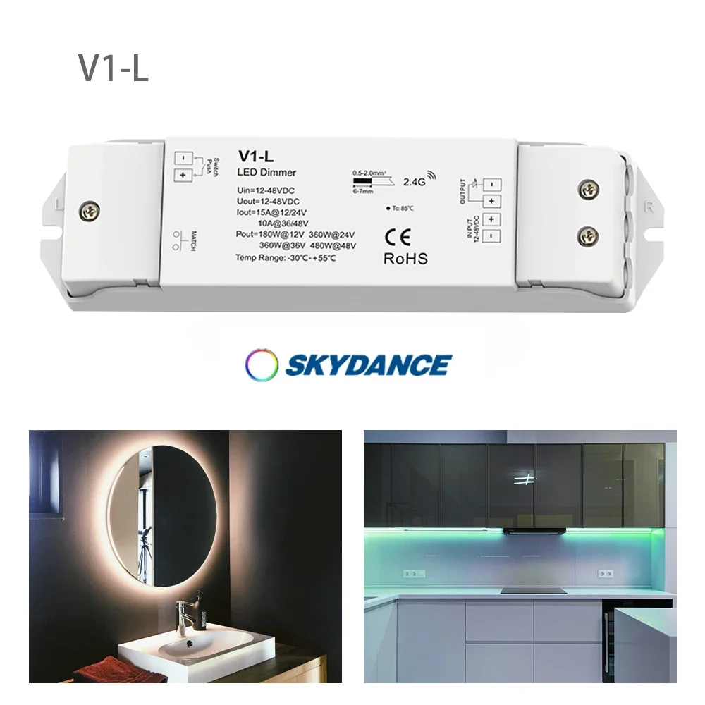 

12-48V V1-L LED Single Color 2.4G RF Smart Wifi Switch Wireless PWM LED Strip Light Remote Constant voltage Dimmer Controller