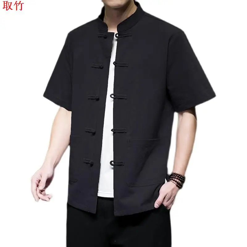 Loose Fit Linen ort Sve irt Herren Sommer Baumwolle Leinen f Sve irt Retro Button up Tang Anzug Große Größe Top