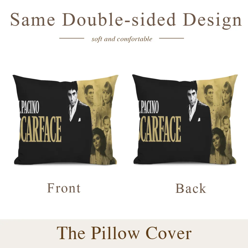 Film Scarface Pillow Case Home Bedroom Living Room Sofa Cushion Cover 45x45cm Peach Skin Pillowcase