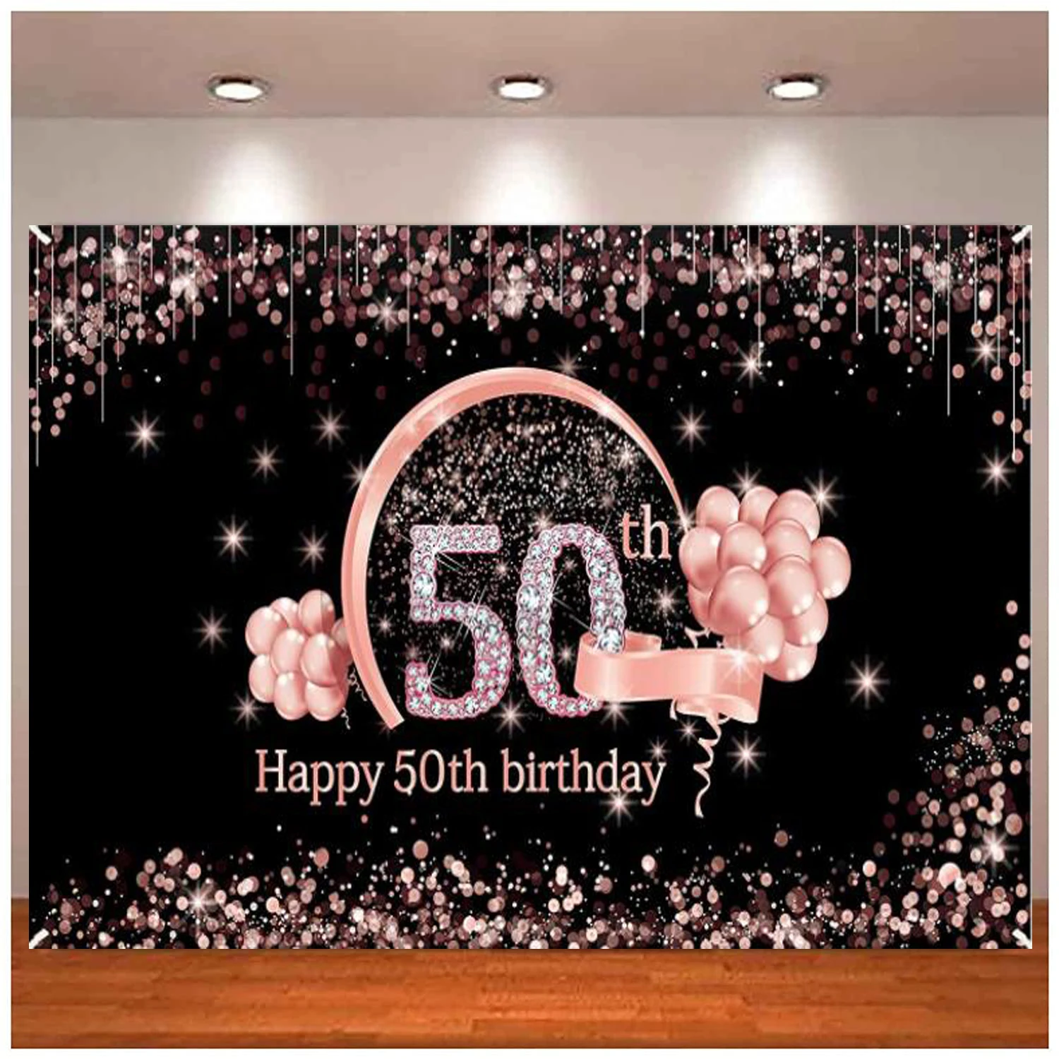 Photography Backdrop For Women Happy 50 Years Old 50th Birthday Party Decorations Poster Props Rose Gold Photo Booth Banner