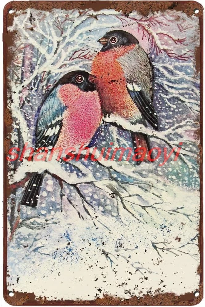 LINQWkk Vintage Tin Sign Winter Forest Bullfinch Metal Sign Retro Wall Decor for Home Cafes Office Store Pubs Club Sign Gif sign