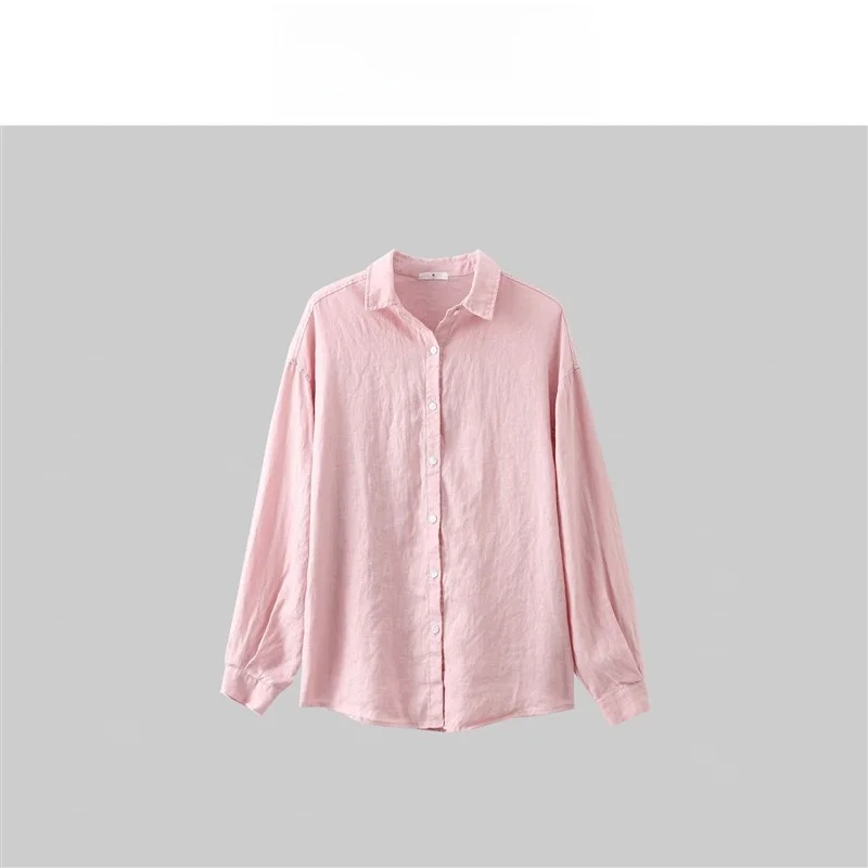 

Women's Summer White Linen Casual Long Sleeve Shirt Slimming Outerwear Top Small Size High End Feeling Commute Style Pure Color