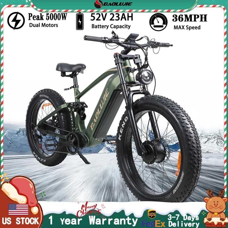 

BAOLUJIE P2 Electric Bike Bicycle Electric City Bike E Bike for Adult Ebike Peak 5000W 52V23AH Motor Max Speed 36MPH all terrain