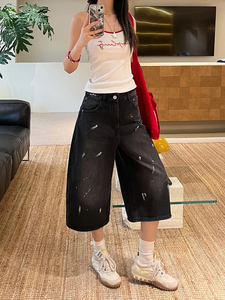 

High Waist Wide Leg Denim Jeans Women's Spring New Sle Bla ey Loose Fit No Stretch Seven Inch Sakamoto Pants