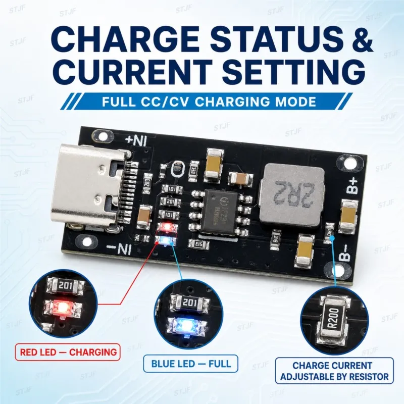 Type C USB Input High Current 3A Polymer Ternary Lithium Battery Quick Fast Charging Board IP2312 CC/CV Mode 5V To 4.2V