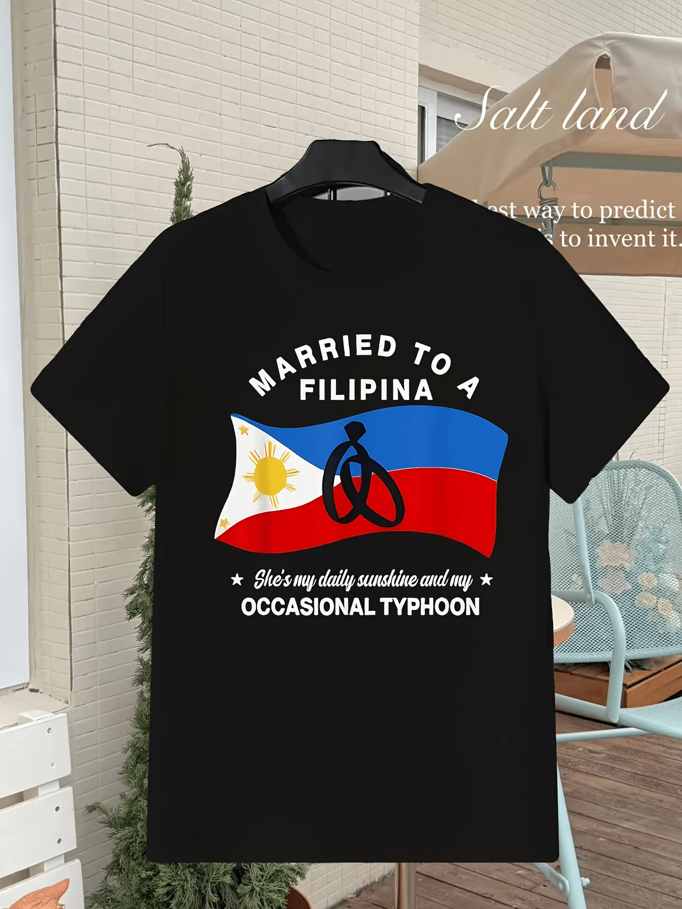 Men's Funny Filipino Wife Saying T-Shirt - Married to a Filipina Humorous Graphic Tee with Philippine Flag  Wedding Ring Design, Regular Fit Short Sleeve Shirt for Expats, Husband Gifts, Philipp