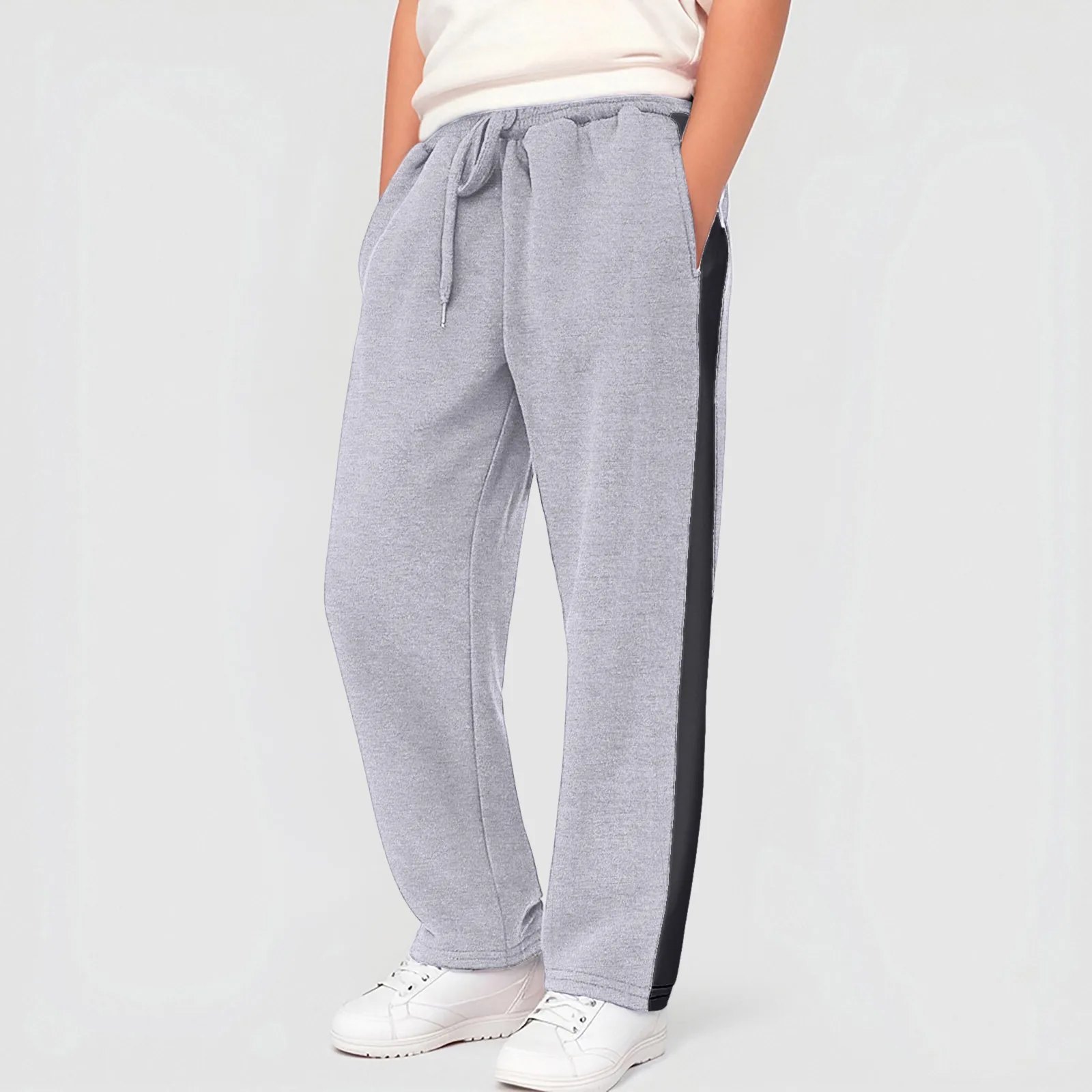 

2025 Boys Pants Fashionable Color Blocked Comfortable Soft Casual Trousers Streetwear Warm Fleece Sweatpants For Kids Clothes