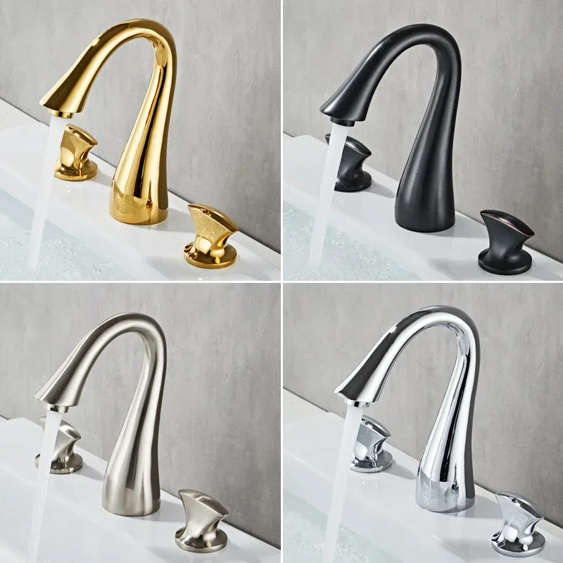 

Basin Faucet Brass Bathroom Mixer Tap Gold Widespread Rotation Wash basin Three Holes Lavotory