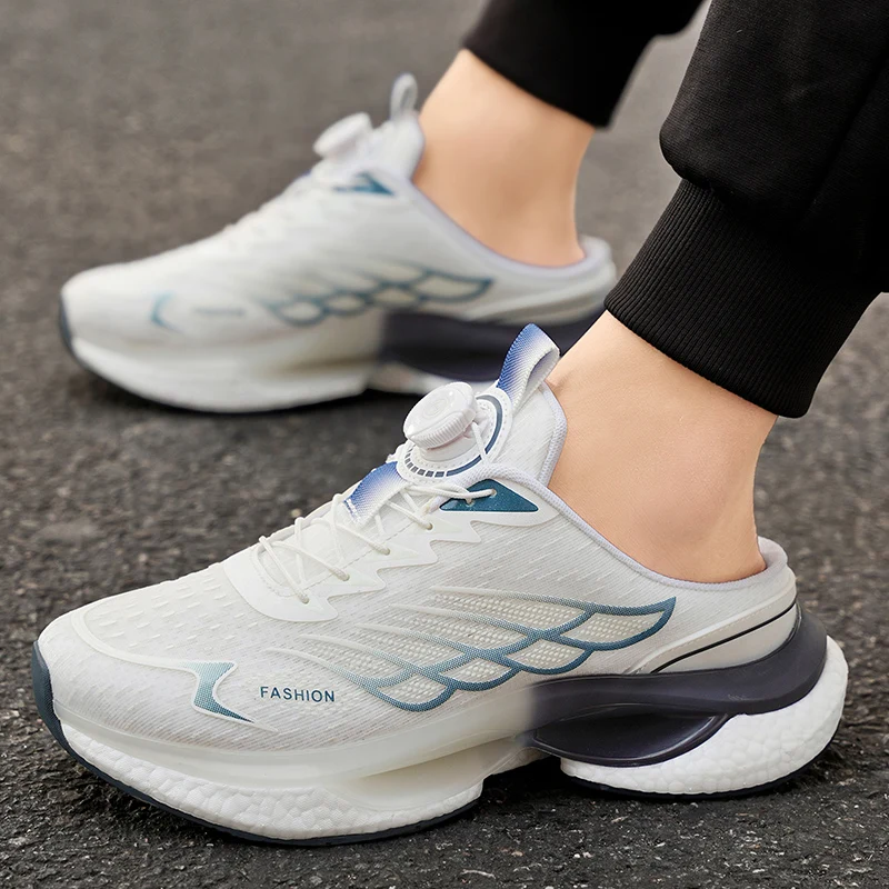 남성용 메쉬 하프 슈즈 뮬 폐쇄 발가락 캐주얼 신발 여름 백리스 슬리퍼 로퍼 맨 슬라이드 남성 세미 드래그 스포츠 신발