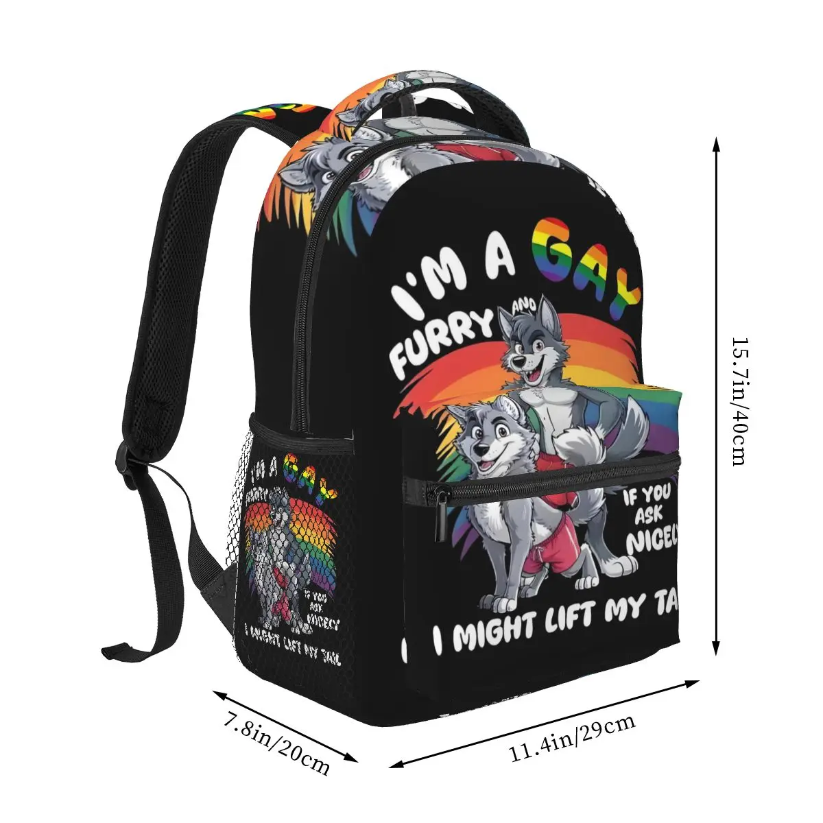 Gay Furry Pride Month Rainbow Fox And Dog Pattern Backpacks Boys Girls Bookbag Students School Bag Cartoon Rucksack Shoulder Bag