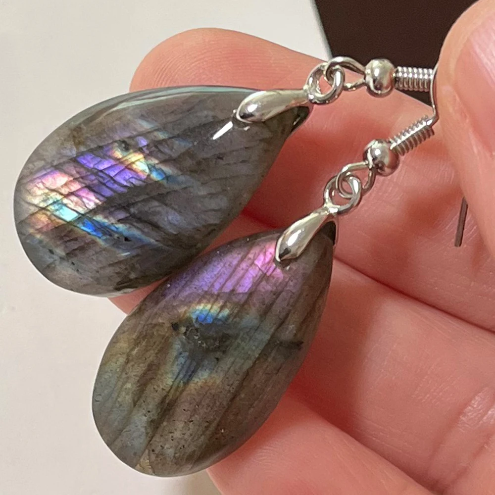 Natural Stone Irregular Shape Bead Blue Purple Labradorite Earrings