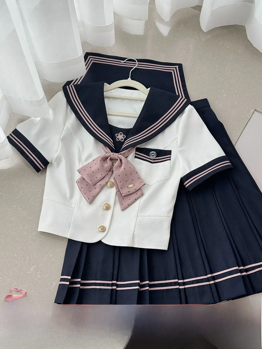 

Original Style Summer Short Sleeve Sailor Collar Shirt Women's JK Uniform School Uniform Set Breathable Polyester Fiber