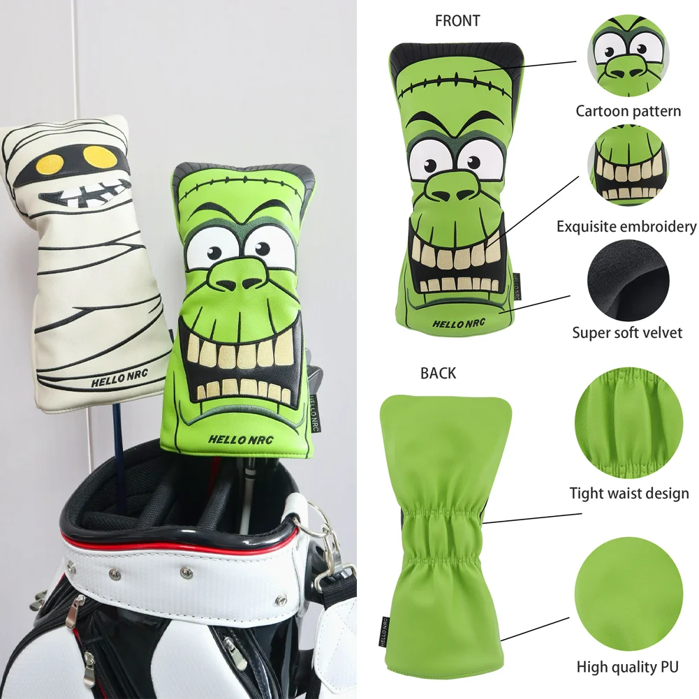 Golf Head Covers for Driver & Woods - (Frankenstein Style）Premium PU Material Head cover, Designed to Fit All Woods and Drivers image 4