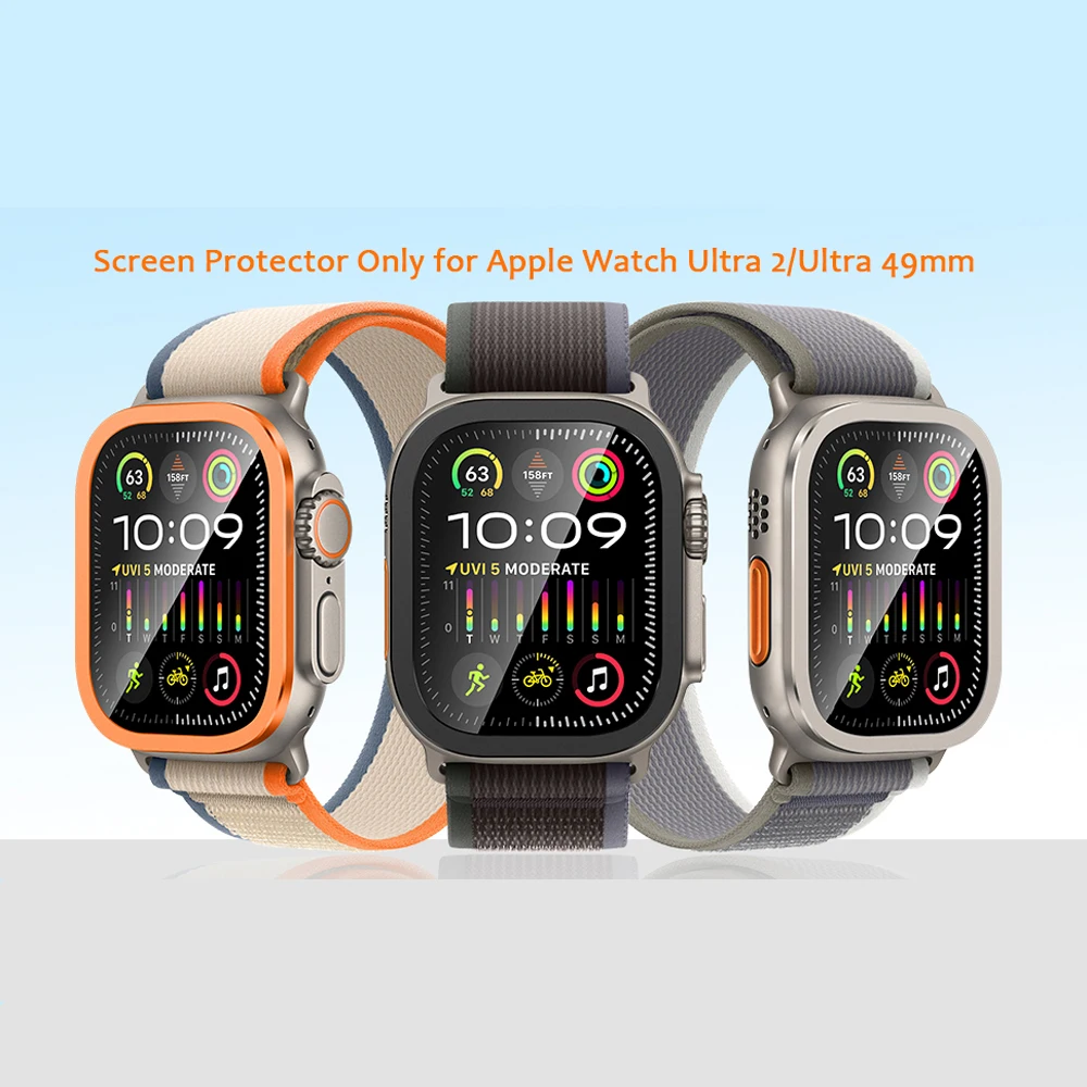 For Apple Watch Ultra Screen Protector 49mm accessories Titanium Alloy Frame+HD Tempered Glass Cover Protective iWatch ultra 2