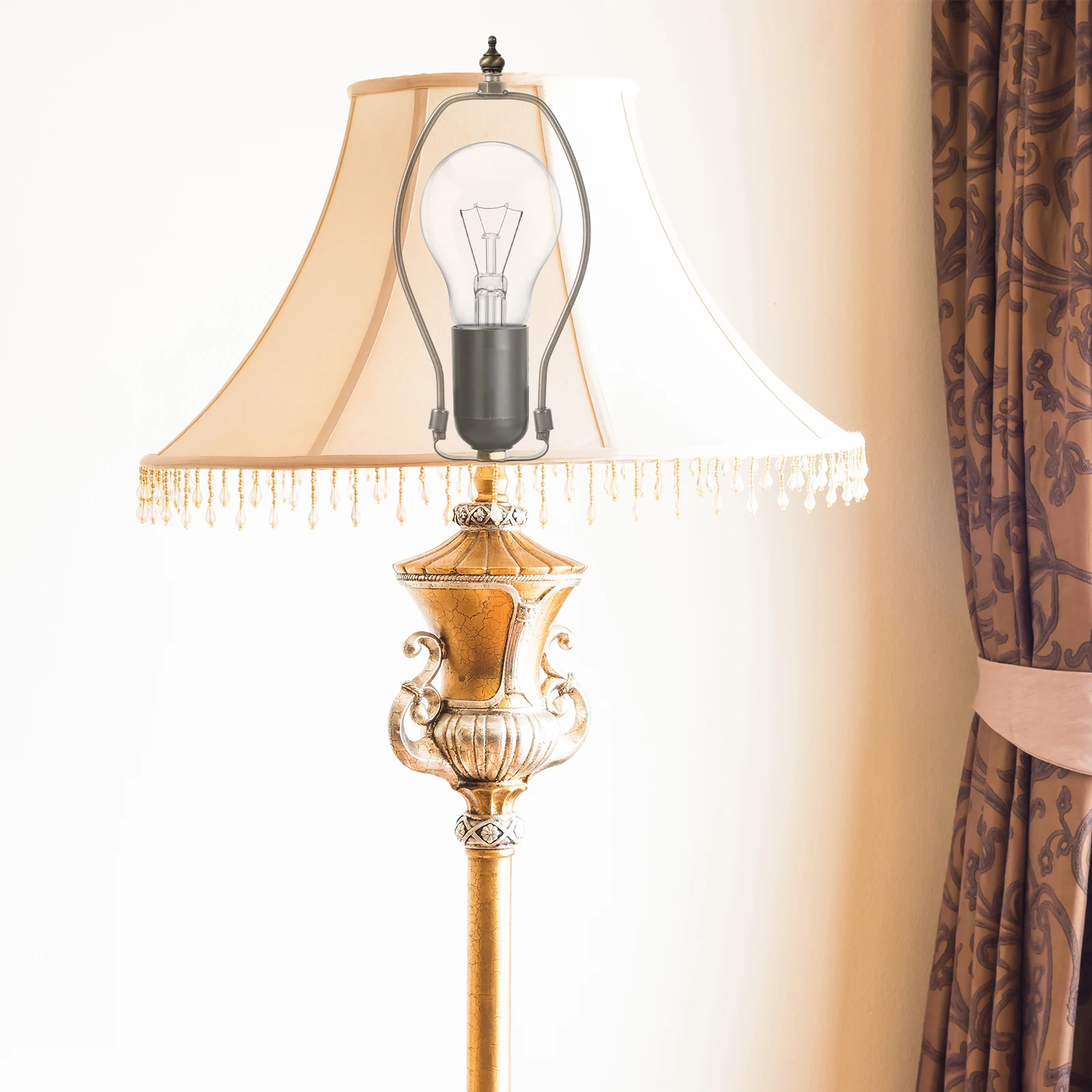 

1pc 8 Inch Bronze Lampshade Bracket Iron Metal Harp Holder Home Decor Floor Table Light Frame Portable Rack Lamp Frame Iron Horn