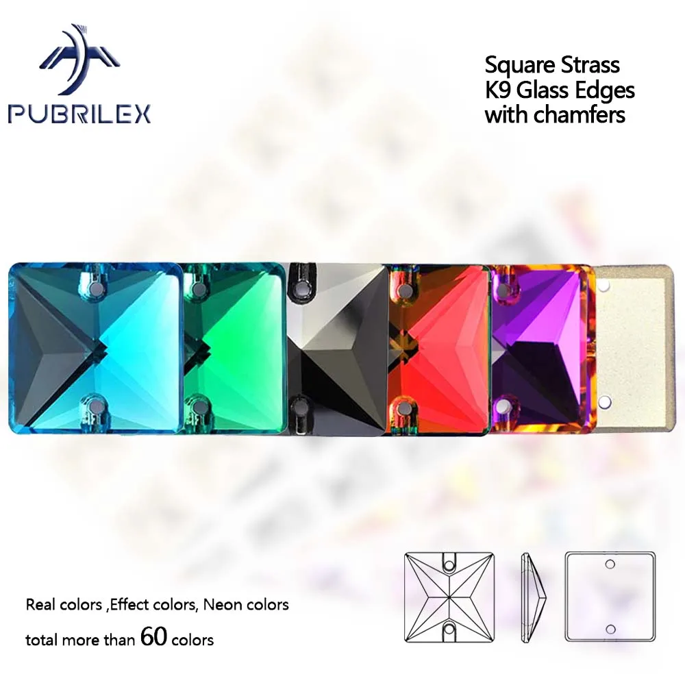 Pubrilex Square Shape Flatback Rhinestones Glitter Sew-On Strass Edge with Chamfers for Crafts And Garment Accessories