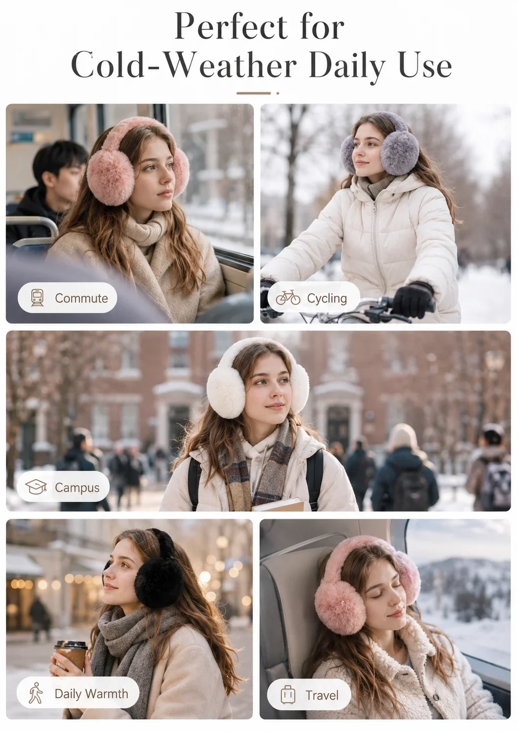 Winter Fleece Earmuffs, Foldable Ear Warmers for Outdoor Sports, Windproof and Comfortable Ear Muffs for Cold Days