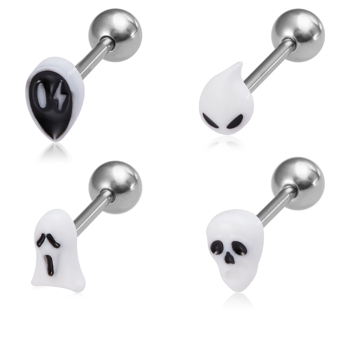 1/4pcs Ghost Tongue Ring Stainless Steel Tongue Piercing Barbell Labret Stud Bar for Women Men All Saints' Day Body Jewelry 14G