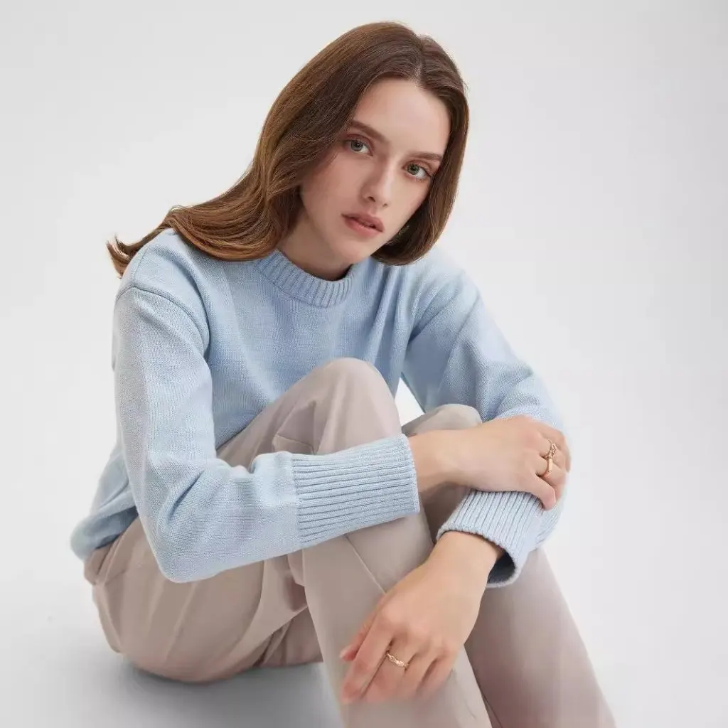 

Autumn/Winter Women's Knitted Sweater round Neck Solid Color Loose Fit Slimming Russian European American Style