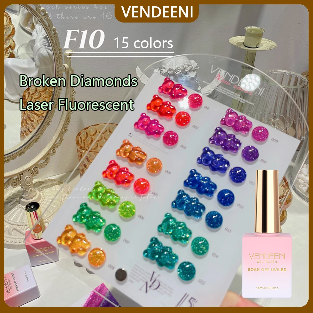 Vendeeni Reflective Glitter Gel Nail Polish Fluorescence Broken Diamond Sequins Soak Off UV LED Varnish Nail Art Decoration