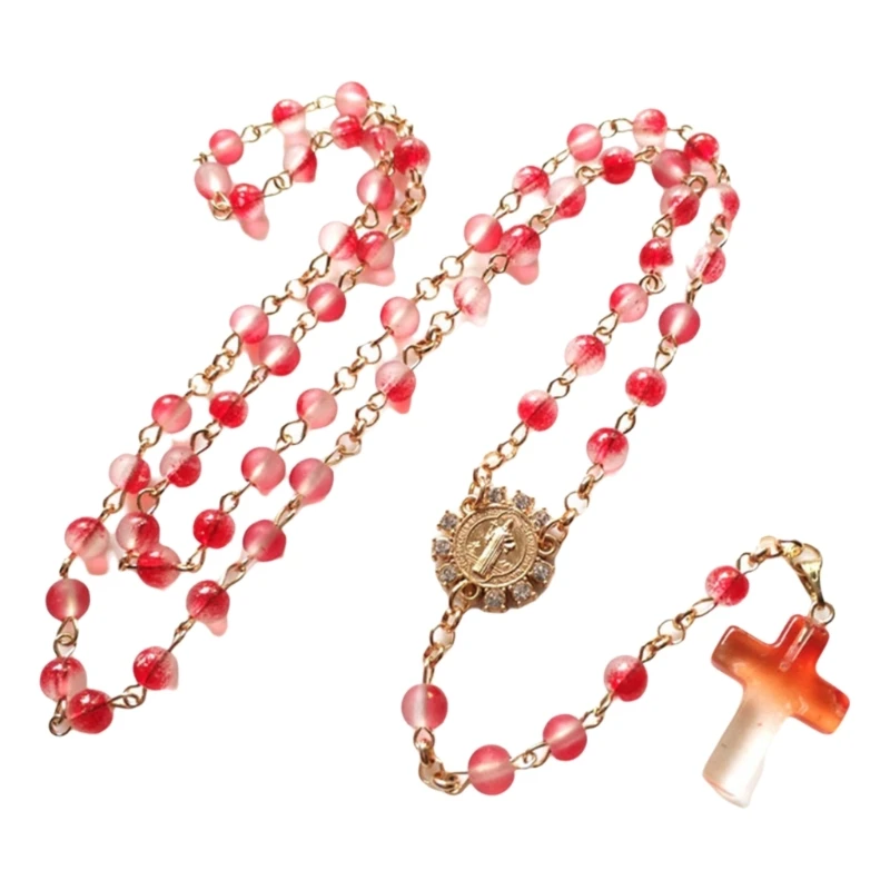 Joyería oración cristiana, collar Rosario con cuentas cristal con colgante cruces graduadas para ceremonias y envío