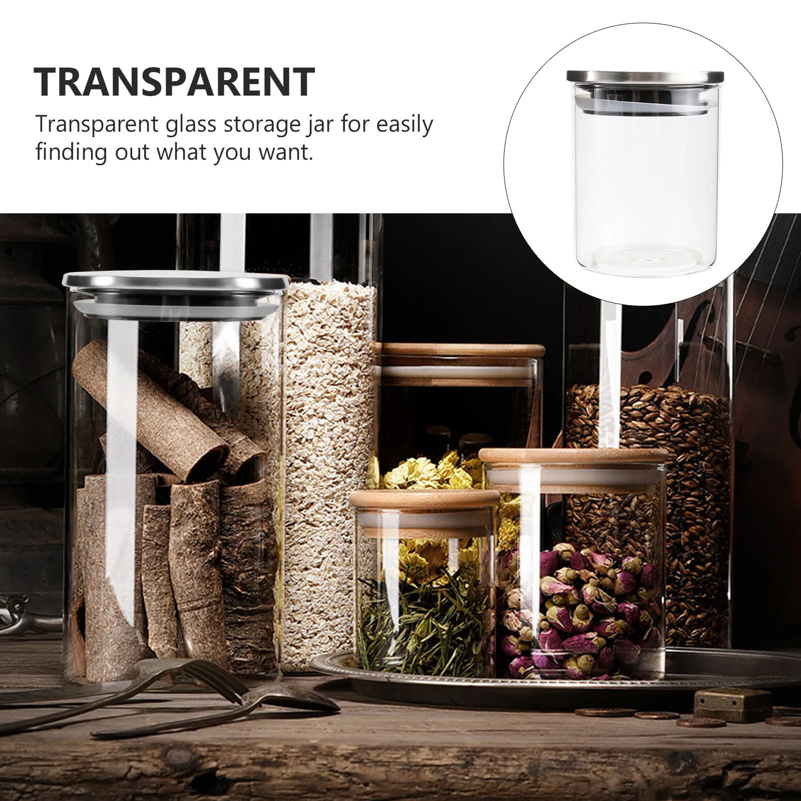 

175Ml Food Storage Jar Transparent Glass Airtight Container for Dry Grains Seasoning Tea Kitchen Organizer Pantry Preservation