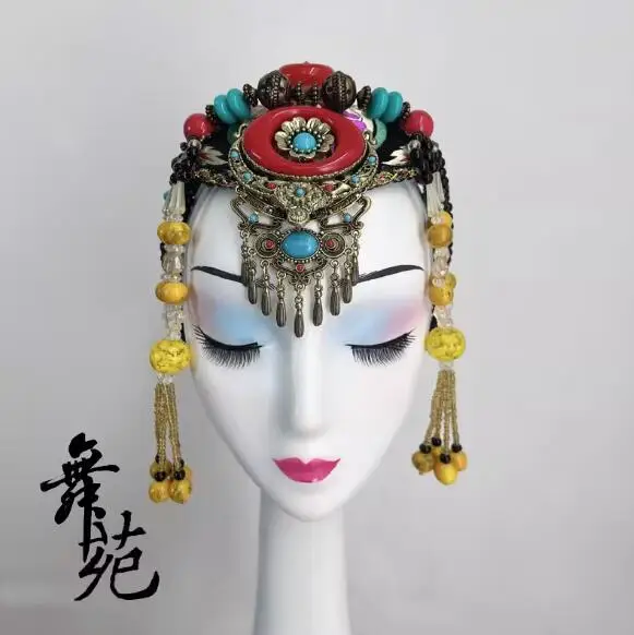 Chinese Tibetan Dance Headwear Beaded Versatile Tassel Headwear Mongolian Ornaments