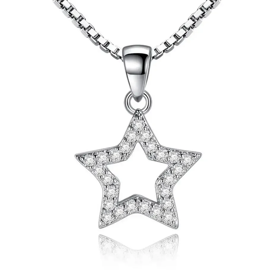 925 Sterling Silver 5 Modle Crystal Zircon Star Heart Circle Square Pendant Necklace For Women Match 45cm Chain choker kolye