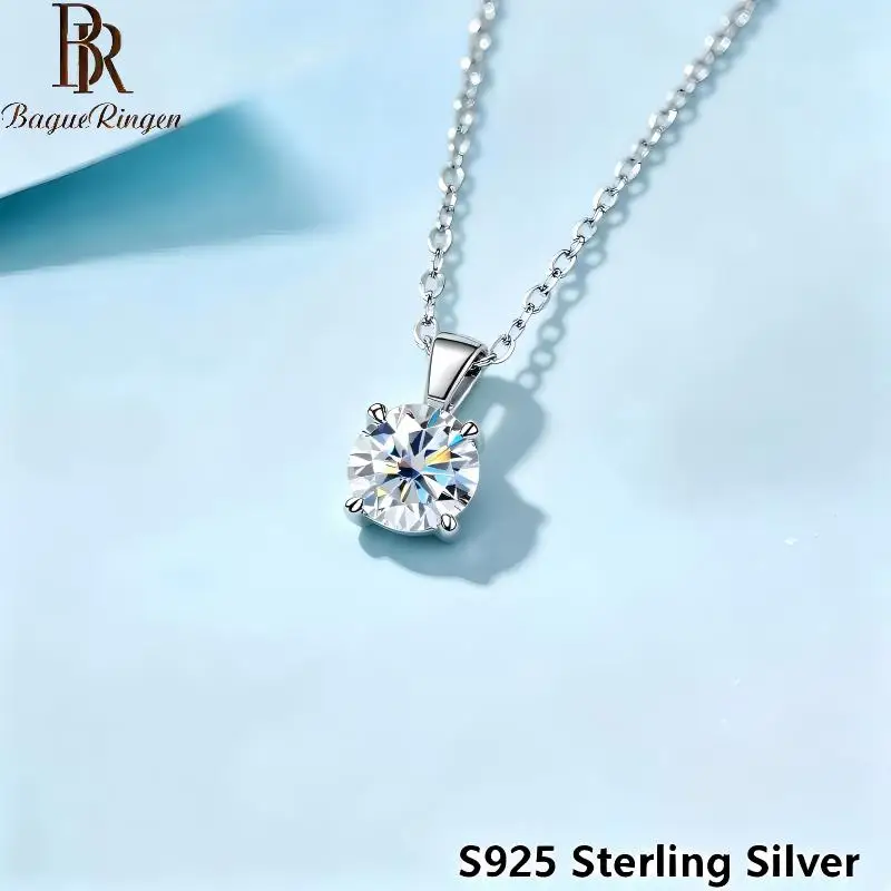 Bague Ringen Classic Four Prong 1ct Moissanite Necklace Women's 925 Sterling Silver Pendant Luxury Fine Jewelry