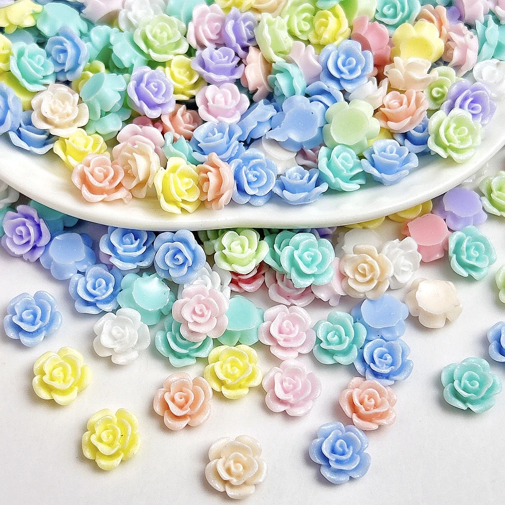 

50PCS 8MM 3D Acrylic Flower Nail Art Charms Accessories Makaron Rose Design For Nails Deoration Manicure Supplies Materials Part