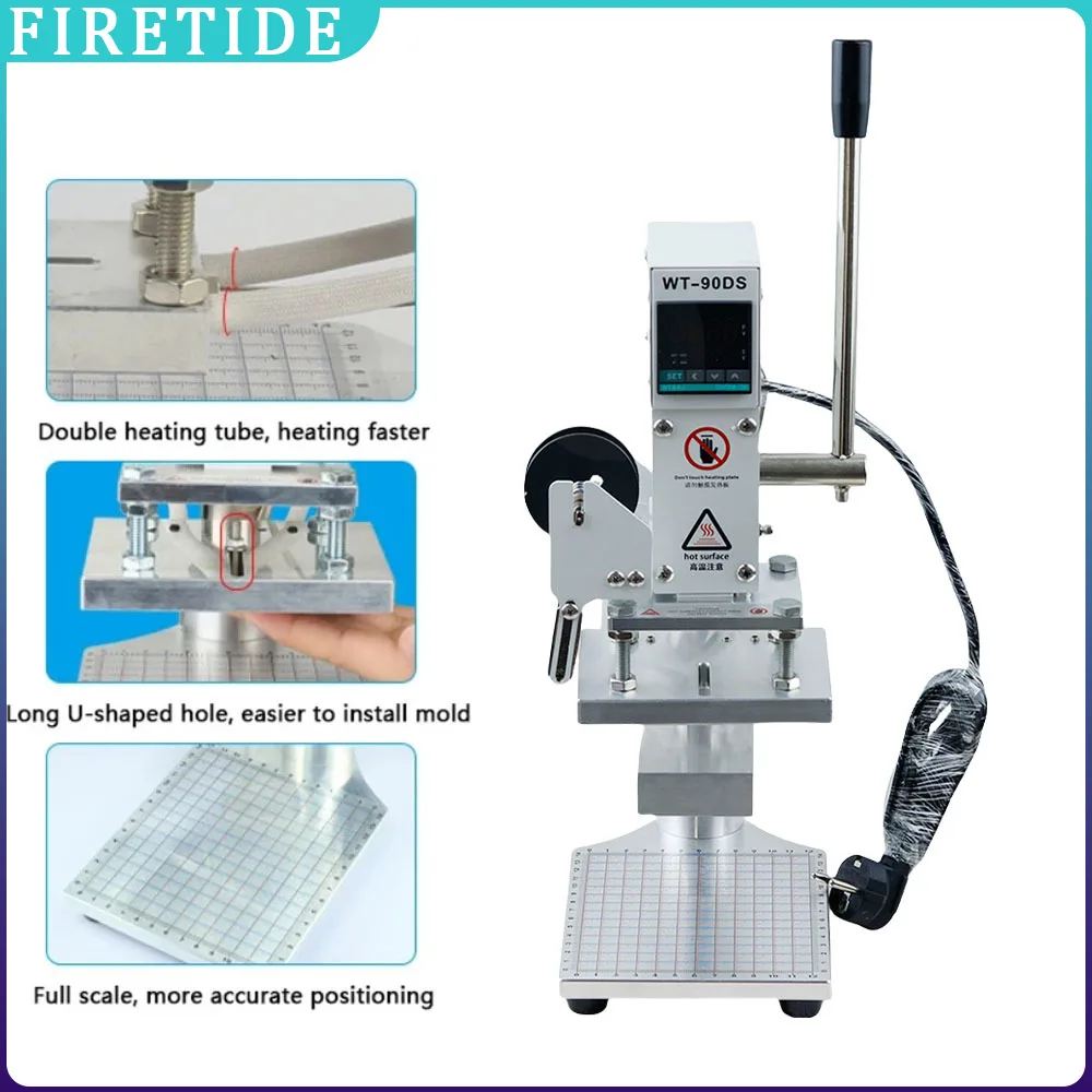 

10x13cm , Manual Leather Hot Stamp Embosser, Max. 350℃ PU PVC Paper Wood Embossing Machine with Digital Display 220V/110V