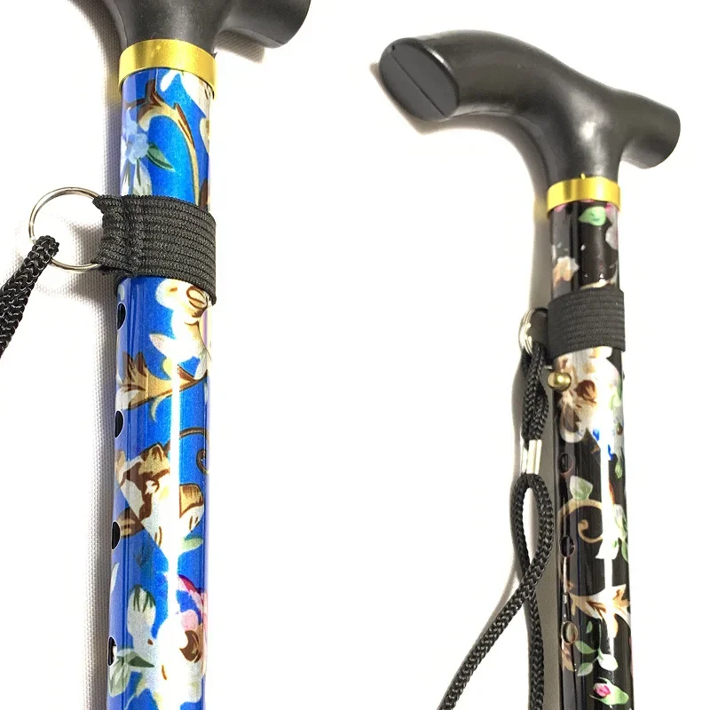 Lightweight Foldable Walking Sticks For Elderly Old Man telescopic 92cm Adjustable Folding Floral Metal Cane Trekking Hiking