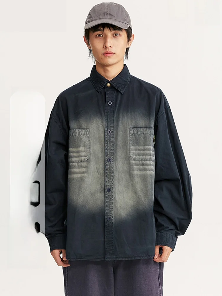 

American Sle Casual Long Sve Cotton irt Men's Loose Fit adient Color Men's Outerwear for Couples Youth Faion