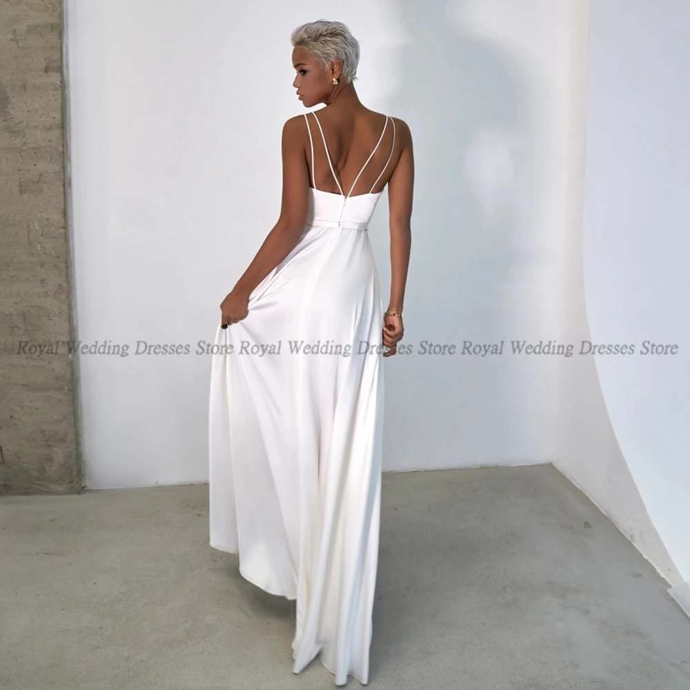 Exquisite	A Line Wedding Dresses Sleeveless Strapless High Slit Criss-Cross Open Back 2022 Summer Floor Length Gowns Robe De Ma