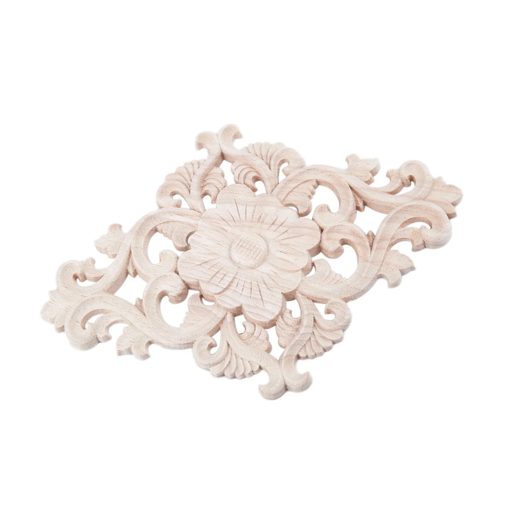 Y42A-3X Lots Wood Carved Long Onlay Applique Unpainted Flower Walls Cabinets Door Decor Type:21X15cm